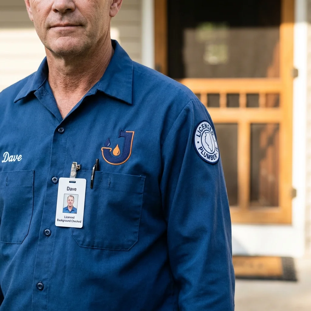Licensed plumber showing ID badge in Kansas City, MO