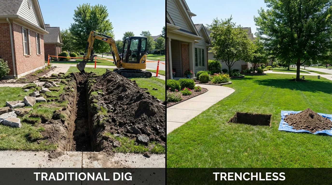 Trenchless sewer repair with minimal yard damage versus traditional excavation in Kansas City, MO